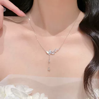 S925纯银贝壳蝴蝶项链女田园风时尚百搭轻奢生日礼物送闺蜜锁骨链