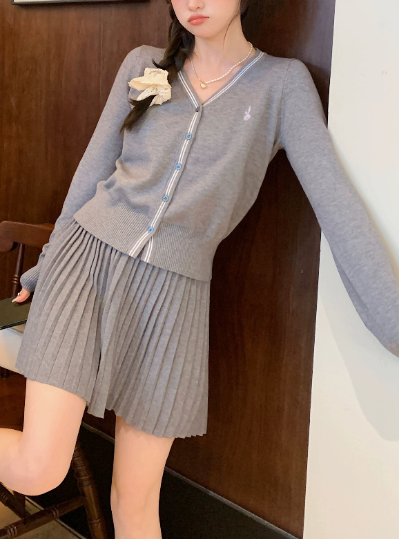 一整套入秋穿搭韩风chic学院风高级感针织毛衣套装裙两件女|undefined