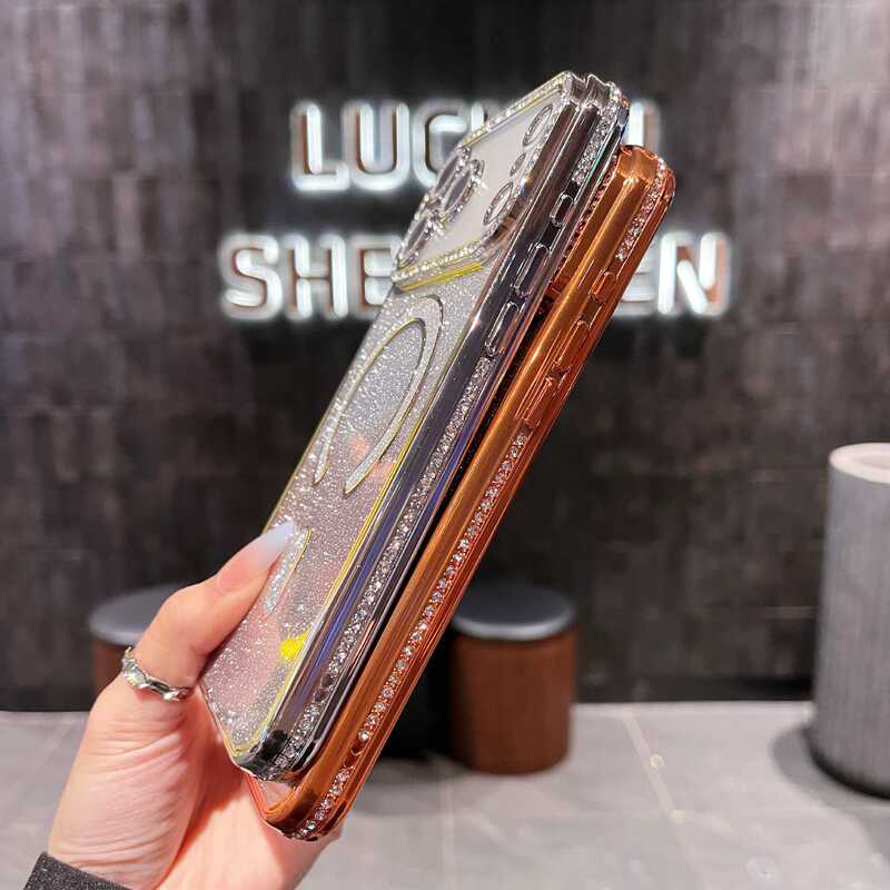 适用iPhone17pro手机壳渐变闪粉磁吸苹果16闪钻镜头膜防摔保护套|undefined