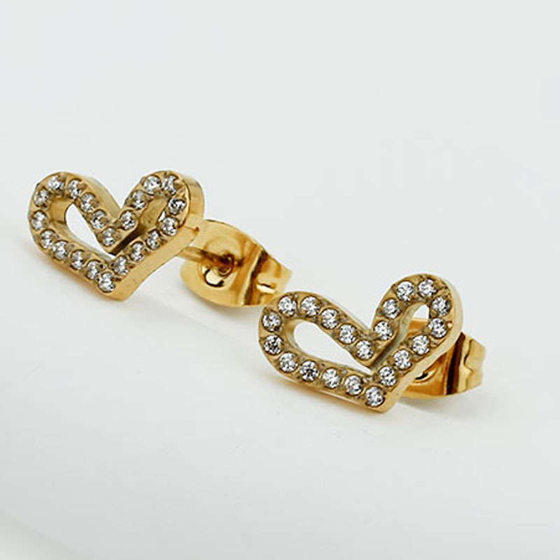 1 Pair IG Style Sweet Heart Shape Hollow Out Inlay Titanium Steel Zircon Ear Studs display picture 14