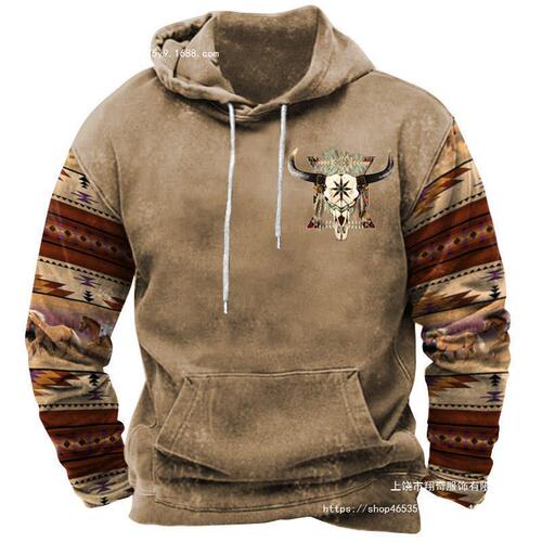 Cross-border new casual trend hooded sweatshirt vintage 3D printed men's sports shirt European and American streetwear