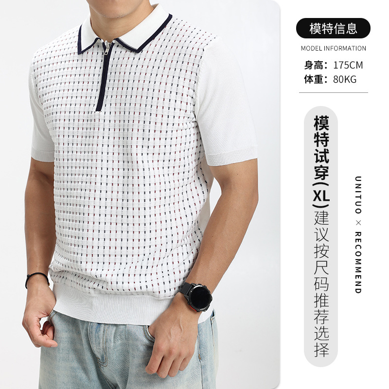 Europa y Estados Unidos transfronterizos hombres de alto nivel de hielo de seda de punto polo camiseta de negocios de moda casual con cuello camiseta de polo para hombres
