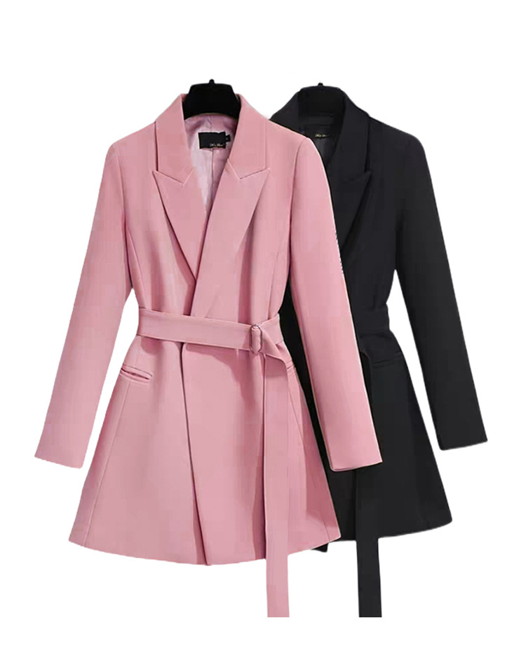 420g Weight Blazer Outerwear Type Long Sleeve Sleeve Length Tie Placket Type Polyester Fabric Type Coat Tops Type Office Occasion Turndown Neckline Slim Fit Type Solid Color Pattern Spring, Autumn Season Women's Gender Belt Design Business Style Women's Coat Long Sleeve Blazers Belt Business Solid Color