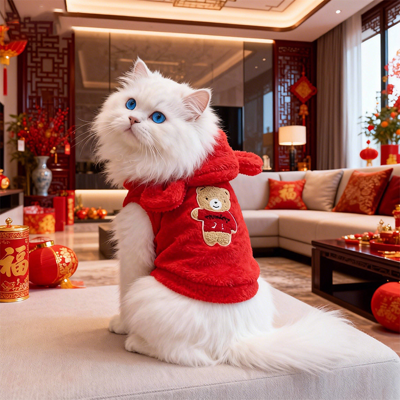 Otoño e Invierno nuevo perro ropa de Año Nuevo Teddy Bomei cubo francés pequeño perro ropa con capucha abrigo PET ropa de Año Nuevo