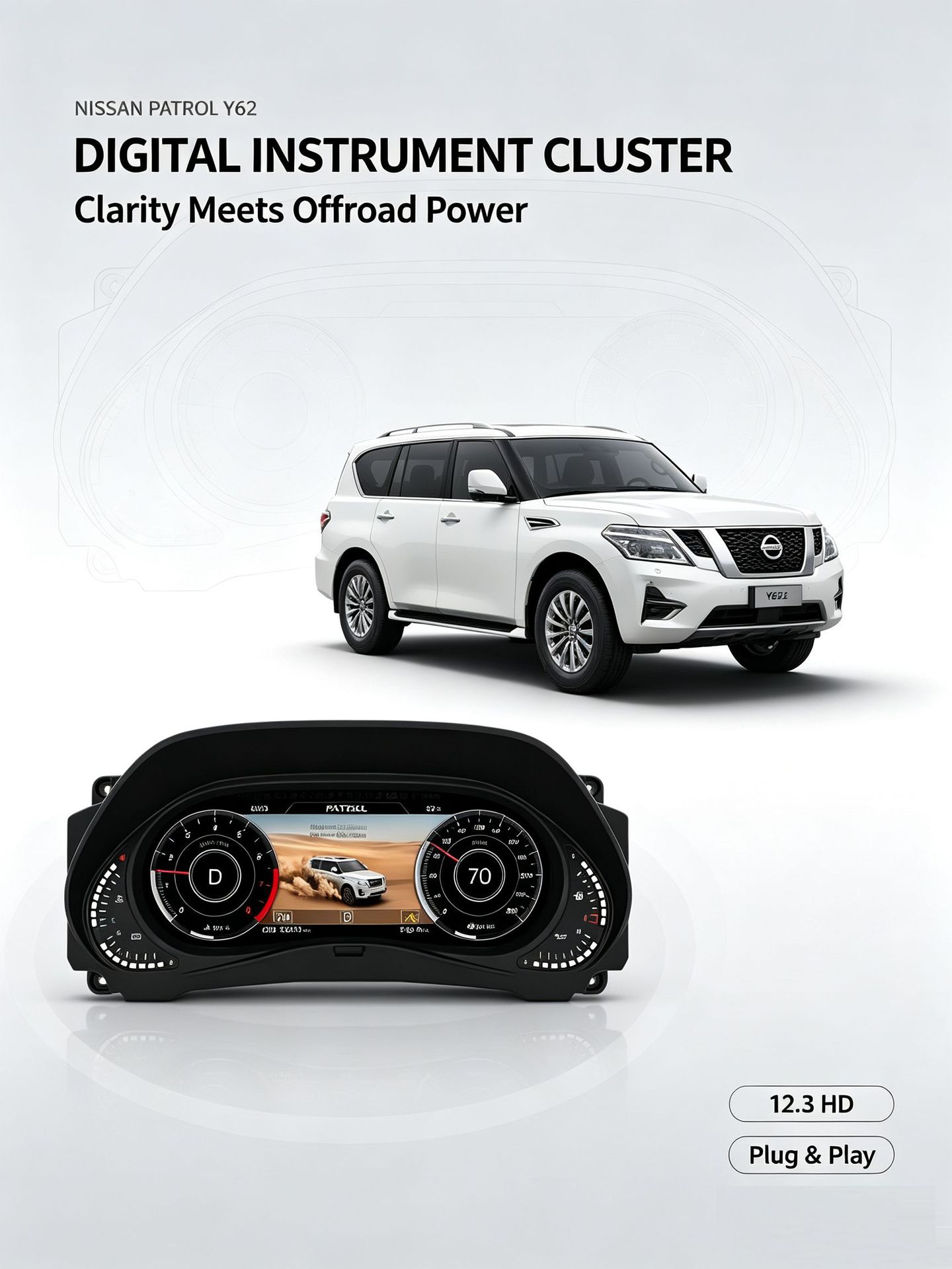 Suitable for Nissan Patrol Y62 and Infiniti Qx Series Modification and Upgrade to Full Lcd Instrument Panel 12.3inch