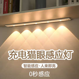 智能led人体感应灯超薄猫眼山丘灯条充电式自粘衣柜酒柜橱柜灯带