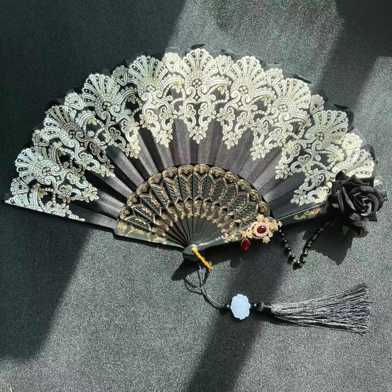 브론징 팬 블랙 로즈 비즈 체인 크리스탈 펜던트와 펜던트