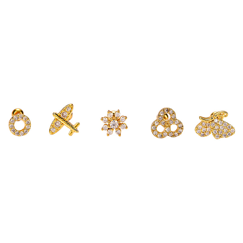 Fashion Flower Airplane Stainless Steel Copper Plating Inlay Zircon Ear Studs 1 Piece display picture 18