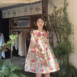 韩系可爱甜美减龄连衣裙2025宽松遮肚子夏季新款立体小花娃娃裙女