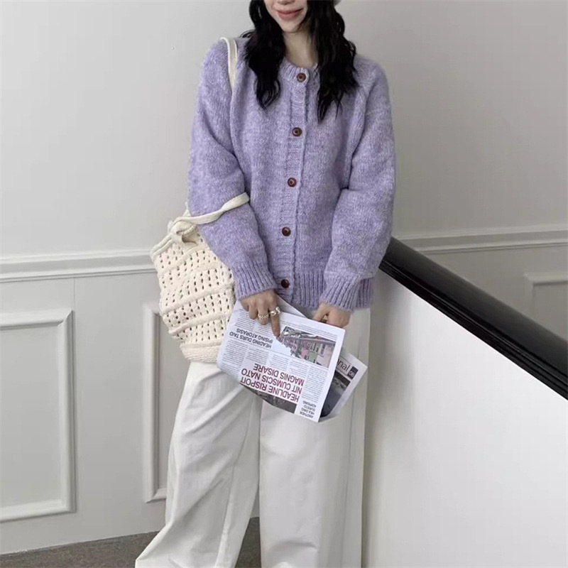韩系穿搭针织毛衣外套女秋冬新款宽松慵懒风设计感外穿针织开衫女|undefined