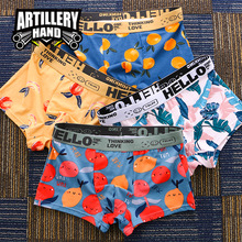 火炮手印花平角男士内裤男内裤中腰平角裤四角裤国潮运动一件代发