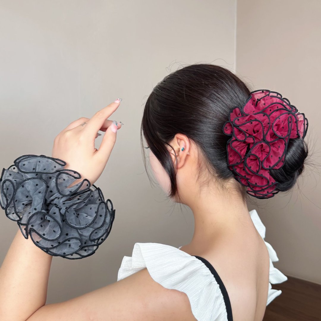 Elástico de cabelo elegante em tule de bolinhas com renda_voghion.com