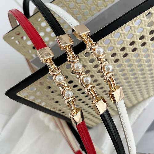 Pearl buckle women's thin belt decoration with skirt, fashionable and versatile matte leather waist small belt for women black wholesale