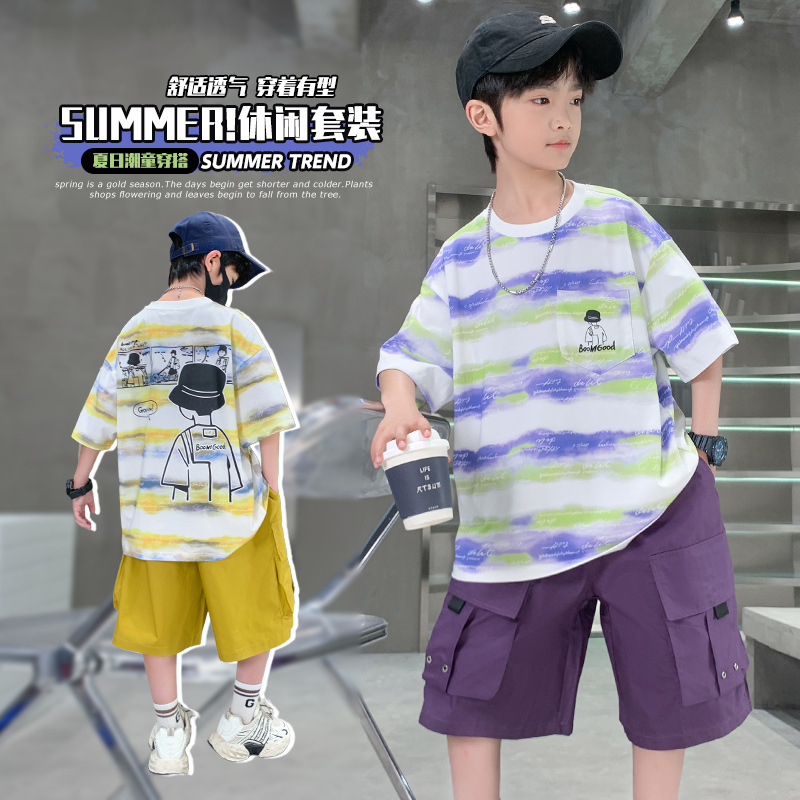 男童夏季套装2026新款夏装中大儿童男孩夏款痞帅风网红炸街薄款潮