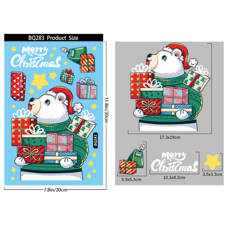 クリスマスのステッカーアマゾンの新しいサンタクロースの漫画の静電気はクリスマスの雪だるまのショーウインドーの戸のガラスのステッカーを貼ります。|undefined