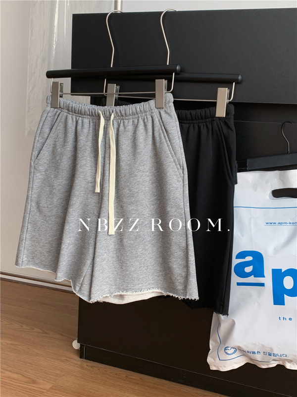 85% Cotton Retro High-Waisted Sports Terry Shorts Women's Casual Loose Raw Edge Hot Pants Running Mid-Pants 2025 Summer