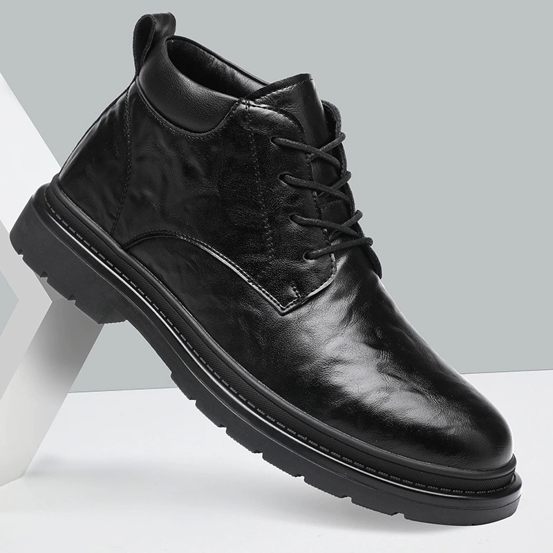 Черные Высокие Ботинки Martin, мужские новые осенние мотоциклетные ботинки в британском стиле, 2023, мужские кожаные ботинки средней высоты на толстой подошве