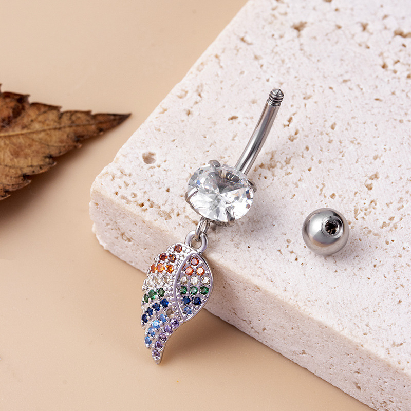 Fashion Heart Shape Stainless Steel Copper Inlay Zircon Belly Ring 1 Piece