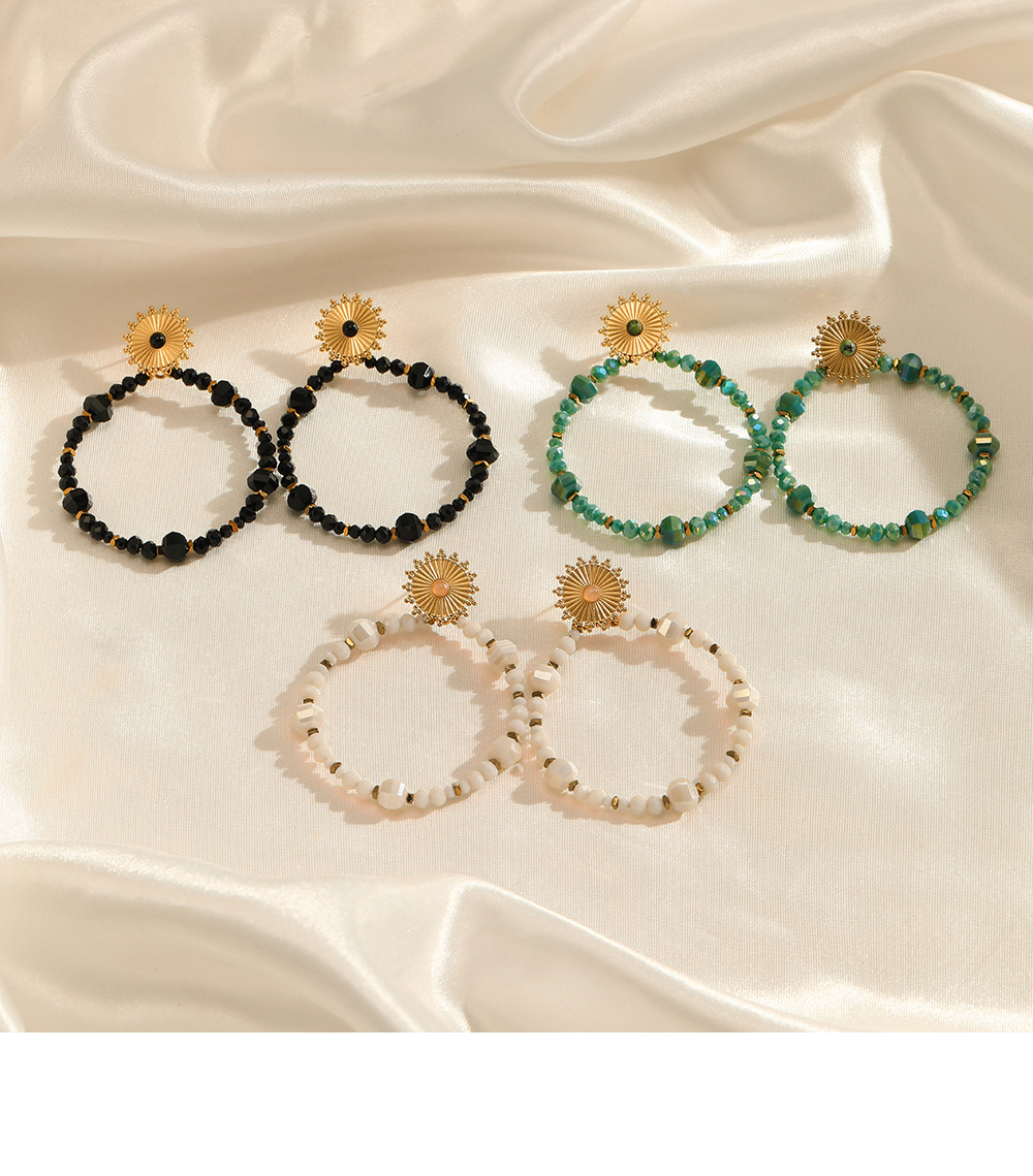 Circle, Sun Pattern Women'S Gender 1 Pair Ethnic Style Circle Sun Beaded Handmade Inlay Stainless Steel Natural Stone Drop Earrings