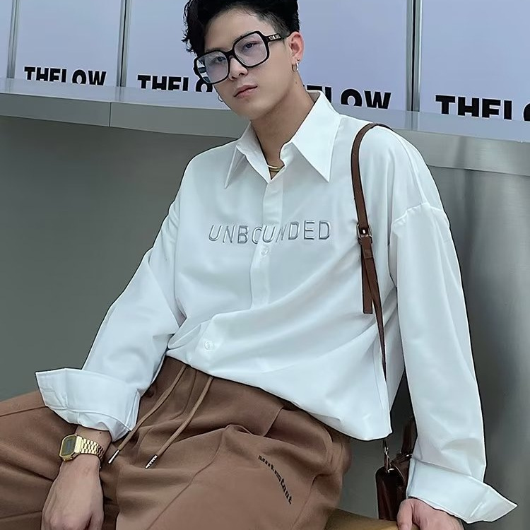 Four Seasons 2024 Camisa de moda con letras para hombre Camisa de moda delgada de manga larga casual