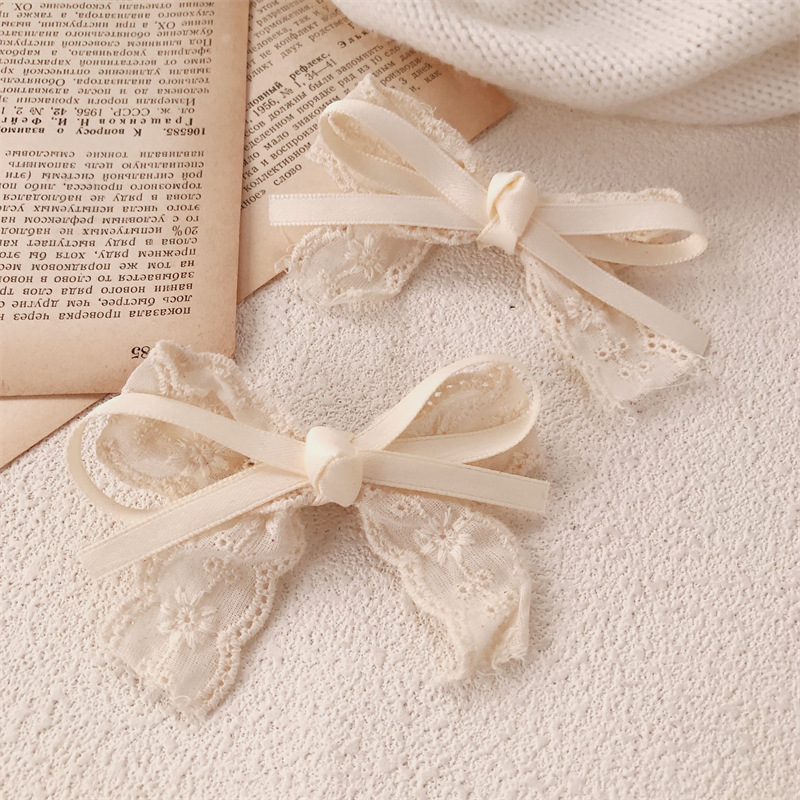 Vintage Fresh Beige Embroidered Lace Hairpin Side Clip Broken Hair Clip Pastoral Bohemian Hairpin Duckbill Clip