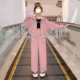 女童秋装外套阔腿裤两件套2023新款中大童时髦开衫长裤韩版套装潮