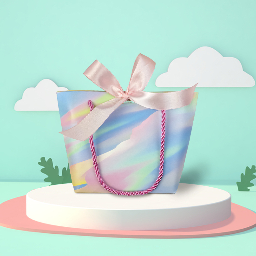 礼品袋跨境批发炫彩纹手提袋精致礼物袋ins生日礼物彩虹伴手礼袋