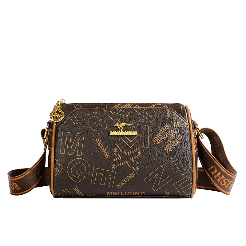 Bolsa de almohada de textura de cuero suave, bolso de hombro de mujer, bolso multicapa, bolso de textura de banda ancha, letras de Boston