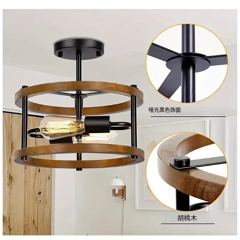 Amazon retro estilo industrial techo de madera maciza personalidad creativa sala de estar dormitorio pasillo luz de techo protector de ojos