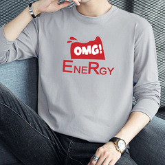 Men's Long-Sleeve Round Neck Printed T-shirt for Autumn Base Layer Shirt, Youth Fashion, Versatile Autumn Top, 2024 Model
