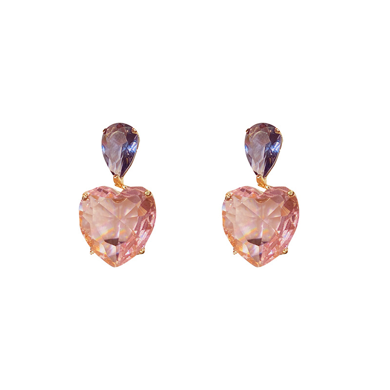 Fashion transparent pink highquality crystal heartshape copper earrings wholesalepicture5