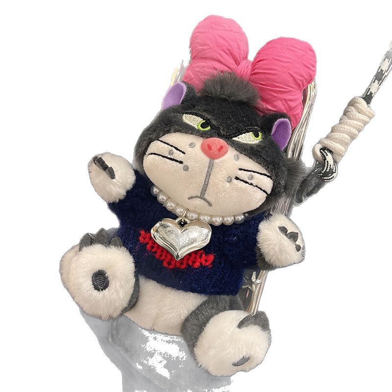 ルシファーの猫の漫画の携帯電話のバッククリップのひものぬいぐるみのペンダントの殻の斜めのショルダーはチェーンにまたがって車をかけることができます。|undefined