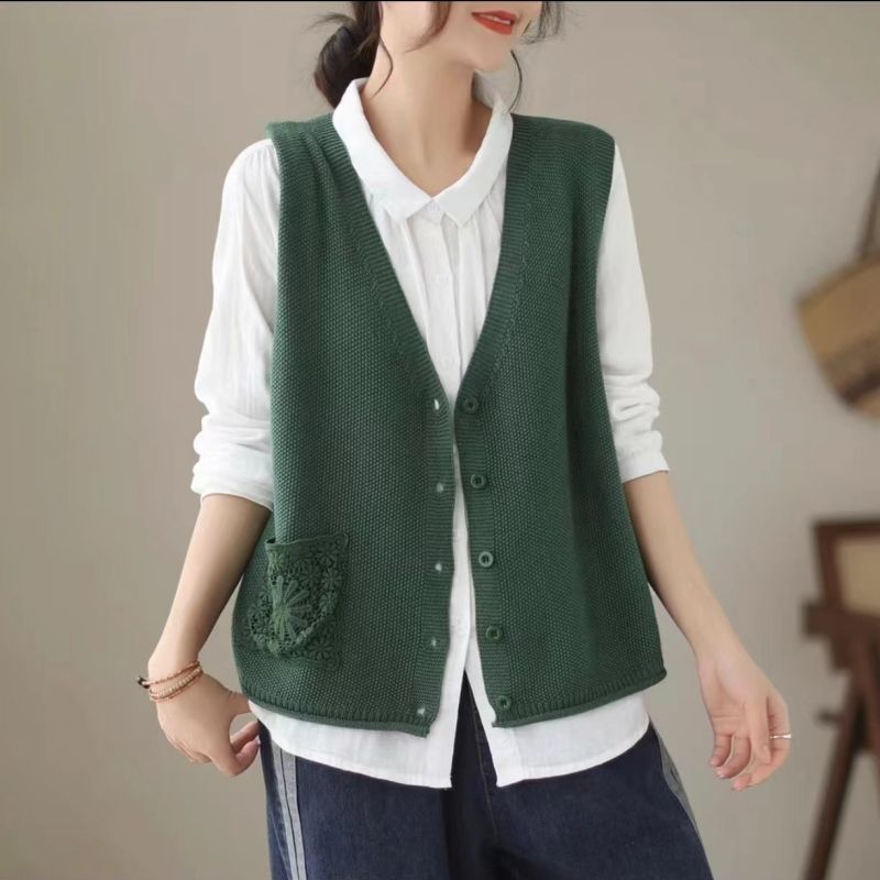 【 Cashmere Family 】 Wollstrickjacke ärmelloser Pullover vielseitige lose Weste Schulteroberteil Damen Herbst_voghion.com