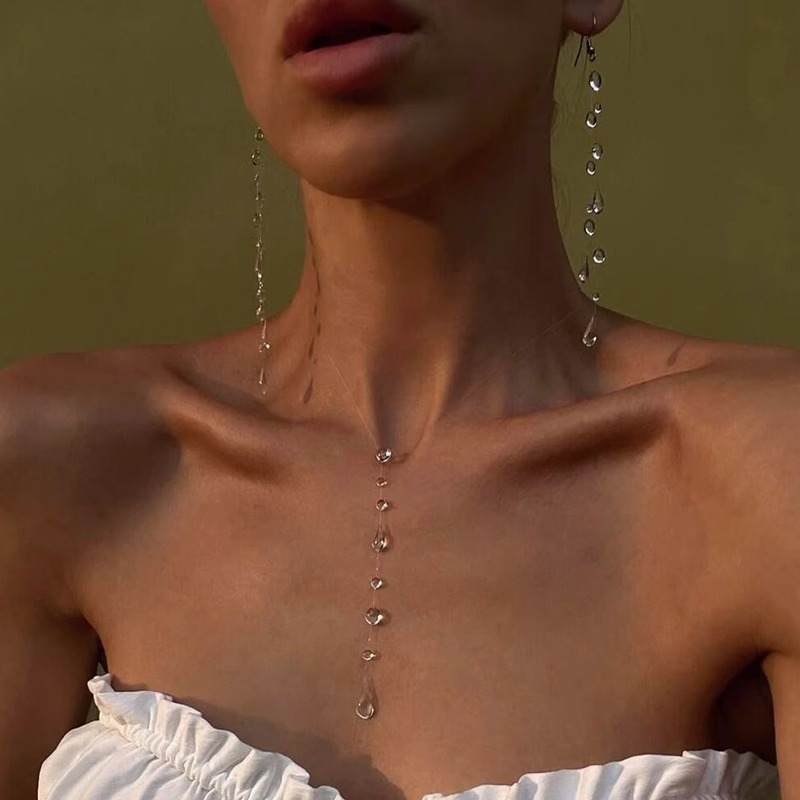 European and American Cross-Border Style Super Fairy Cool Transparent Bead Necklace Women's Niche High-End Versatile Clavicle Chain Fashion Necklace