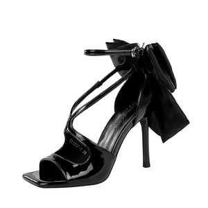 1297-1H102M European and American style sexy patent leather fish mouth with a straight strap and a large bow, thin heel,