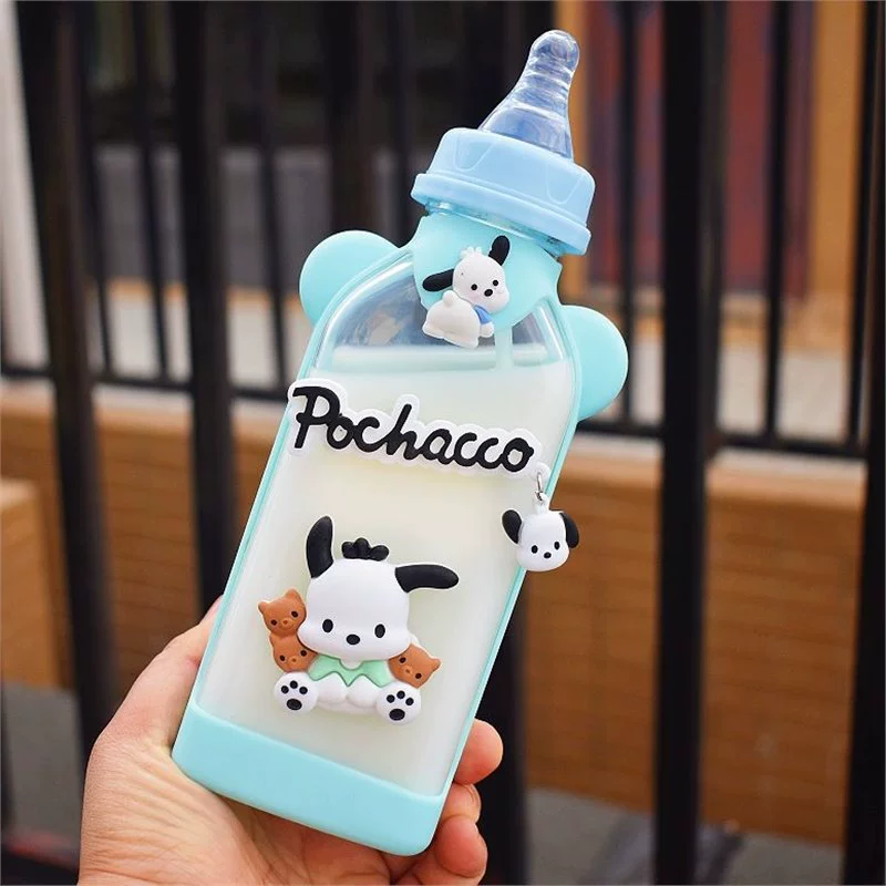 Cute feeding bottle for friend with glass for students, handheld straw, pacifier