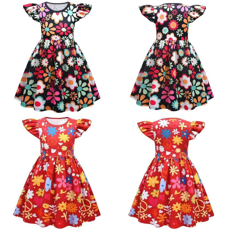 New Halloween 70S Hippie Disco Costume Fashion Festival Dress Printed Dress Children Girls