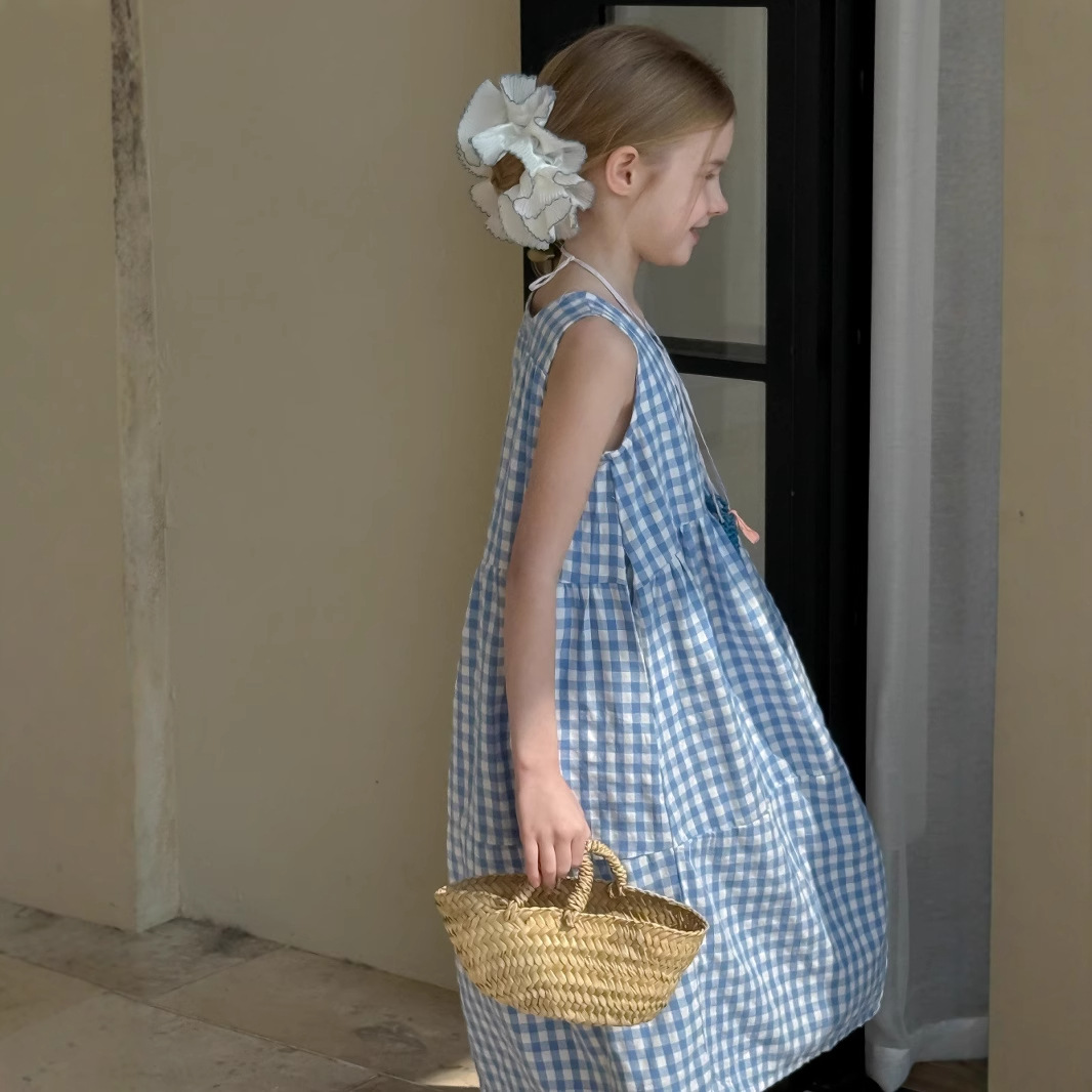 Girls' 2026 Japanese-Style Spring and Summer Fresh Plaid Dress Korean Version Plaid Vest Dress Loose Tank Long Dress Trendy