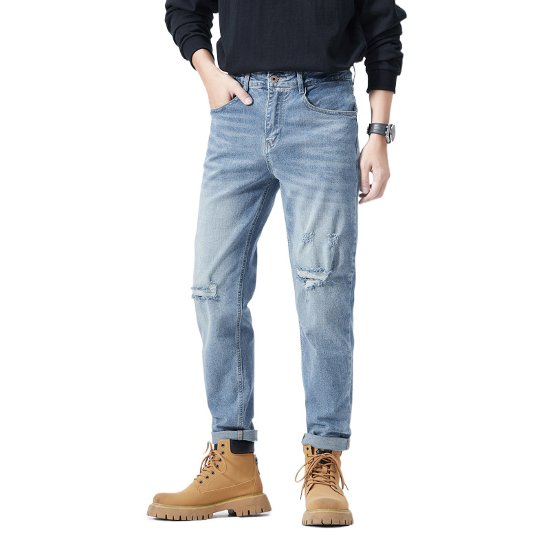 Otoño e invierno nuevo Xinjiang algodón rasgado pantalones hombres lavados resistentes al desgaste grandes vaqueros de la vaca marca de moda suave todo partido Pantalones rectos