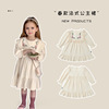 Spring dress, lace small princess costume, with embroidery, french style, lace dress, puff sleeves