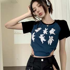 现货复古抽绳露腰设计感修身显瘦短款上衣外贸批发一件代发