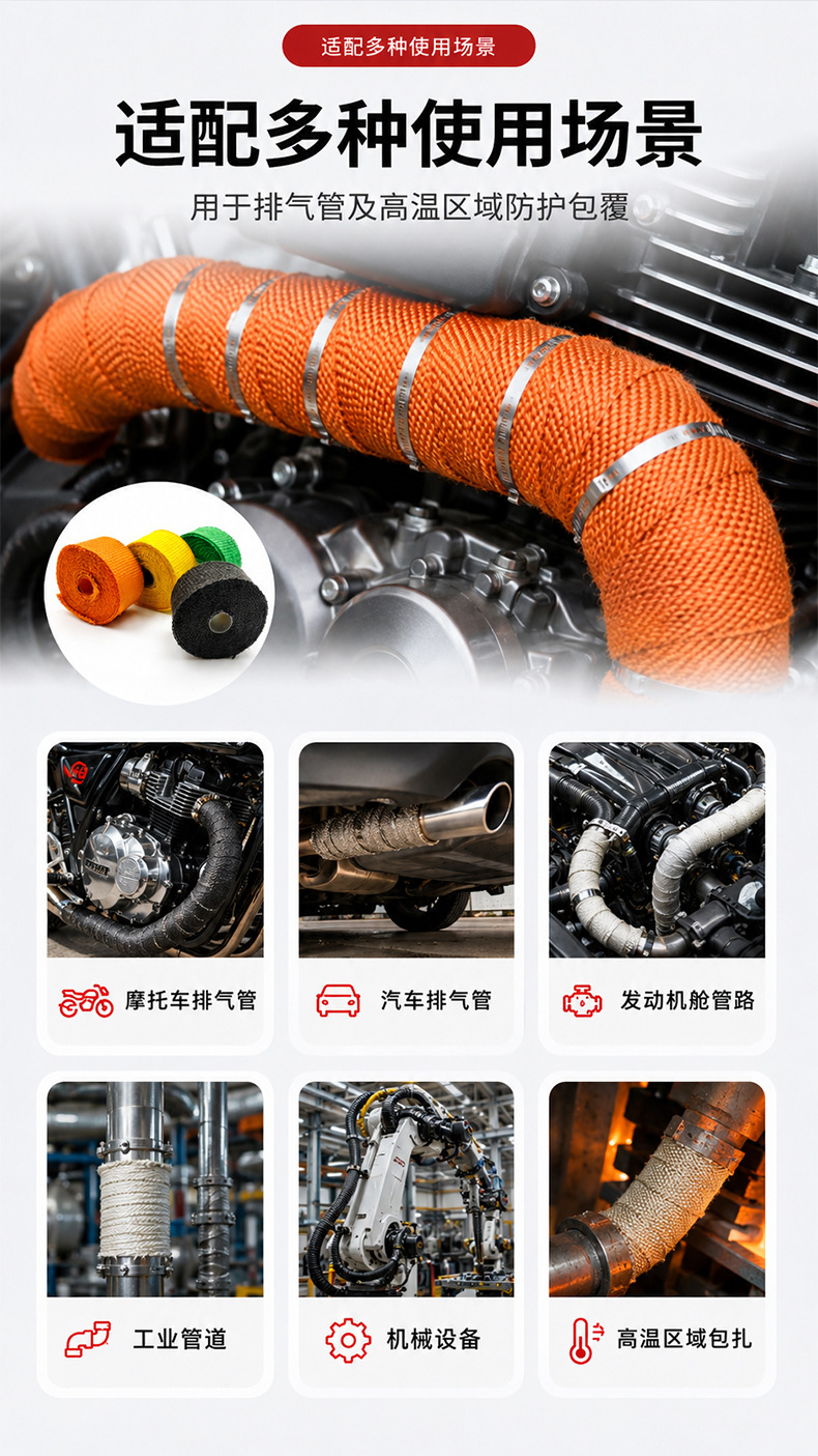 Fiberglass tape, banana tape, motorcycle exhaust pipe insulation tape, basalt tape, insulation cotton