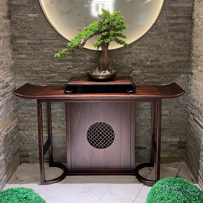 New Chinese-style solid wood carved entrance table, modern minimalist Zen-style console table, foyer entrance display table