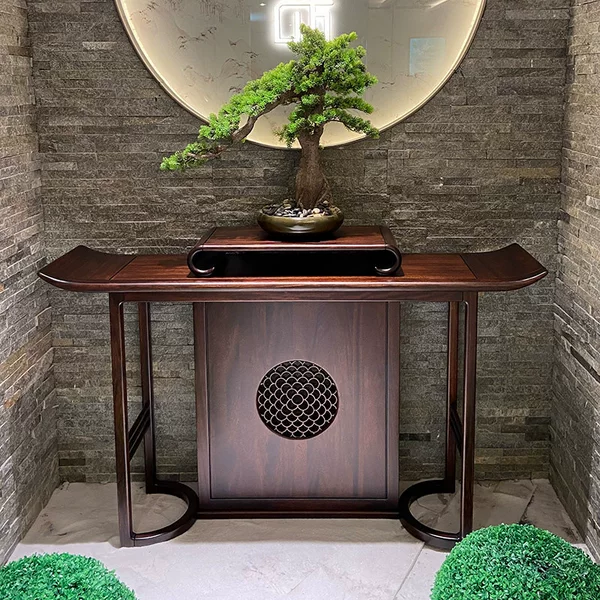 New Chinese-style solid wood carved entrance table, modern minimalist Zen-style console table, foyer entrance display table