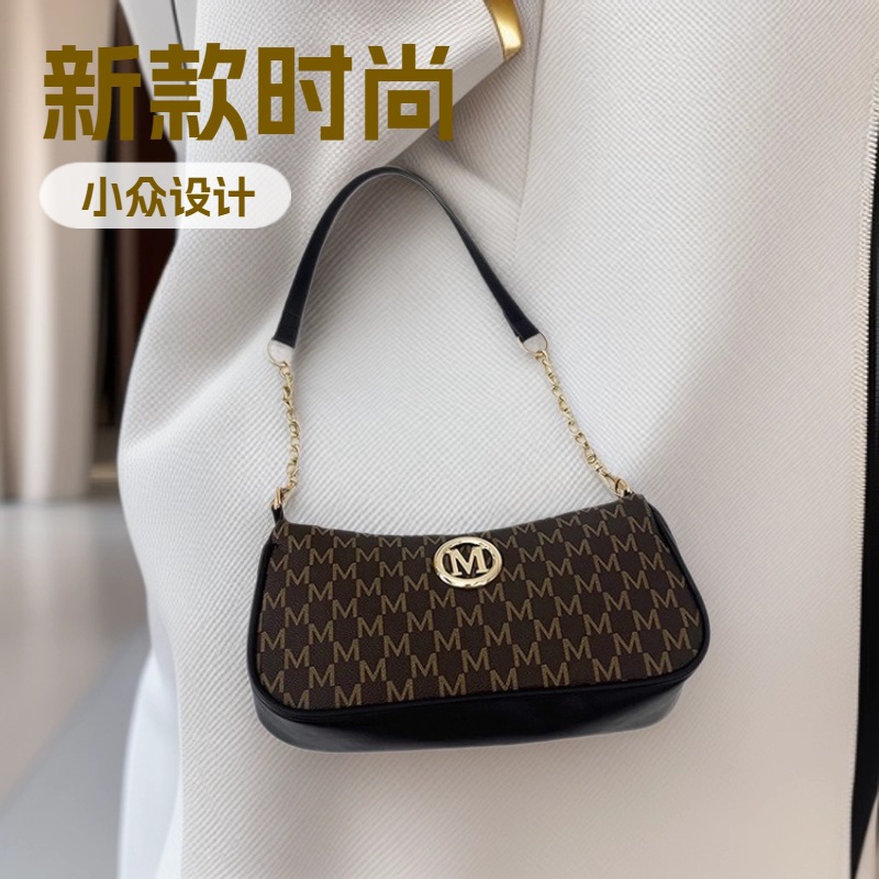 Popular Cross-Border Fashion Retro Underarm Bag for Women, New Letter Print Small Square Bag with Chain, Shoulder and Handbag for Women