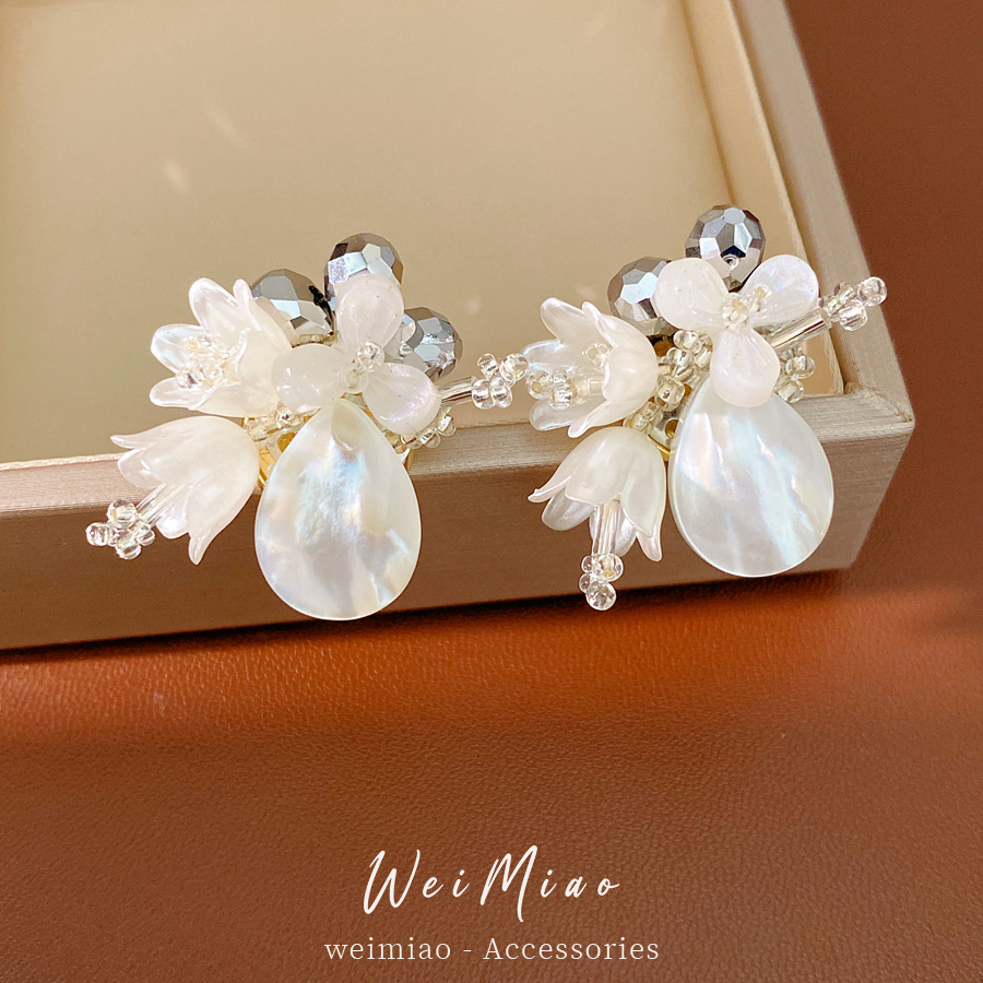 Conchas de vidrio flores gotas de agua perlas temperamento moda aretes de aretes de lujo ligero de alta calidad perlas al por mayor mujeres image 1