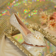 6681-62法式订婚新娘高级气质亮片两穿闪闪不累脚婚纱秀禾高跟鞋