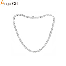 18K镀白金4爪5mm6mm 铜镶嵌锆石网球项链颈链时尚潮亚马逊爆款批