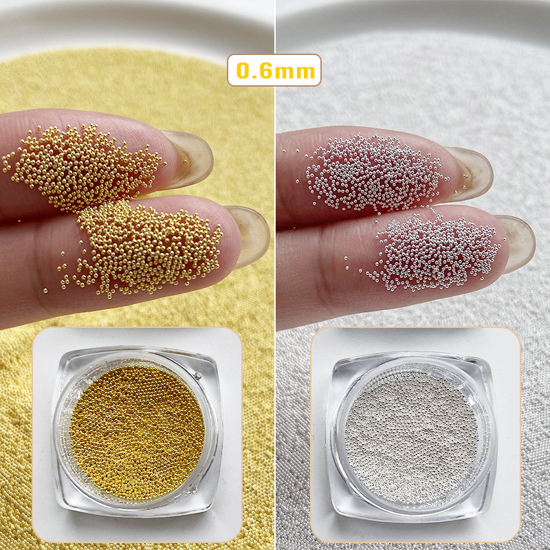 0,4mm Mini pequeños granos de acero accesorios de uñas tamaño pequeño cuentas redondas de metal DIY decoraciones de uñas Accesorios