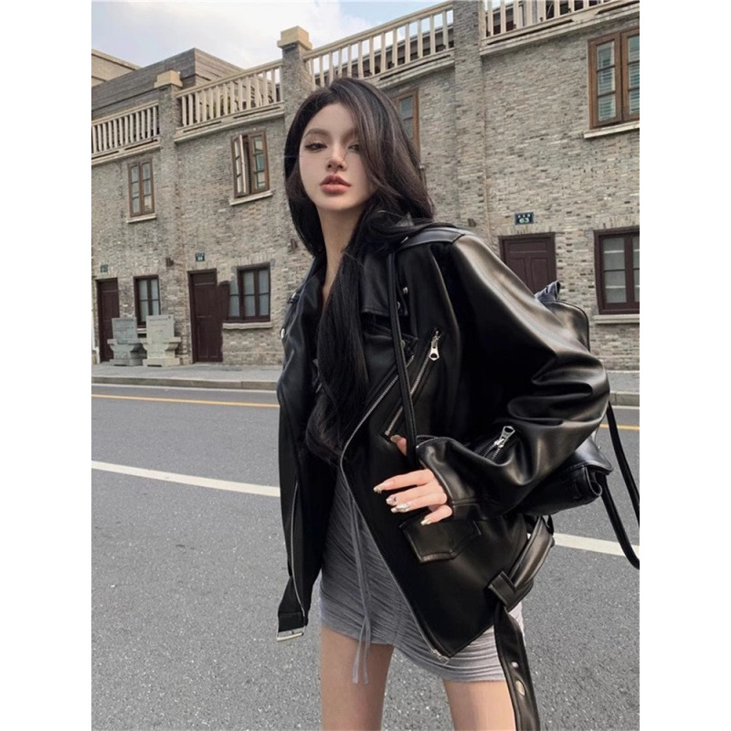 Vintage High-Grade Black Leather Jacket for Women, 2025 Spring and Autumn New Model, American Street Biker Jacket